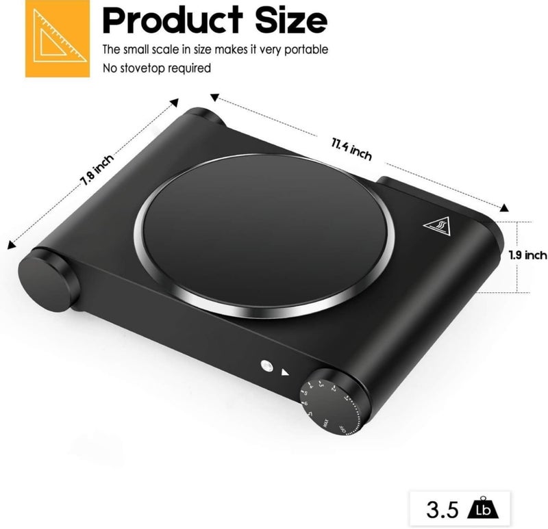 CUKOR 1200W Infrared Single Burner Electric Hot Plate, Fast Heating & Energy Efficient, 7 Inch Ceramic Glass Portable Electric Stove with Adjustable Temperature Control, Compatible w/All Cookware - Image 2